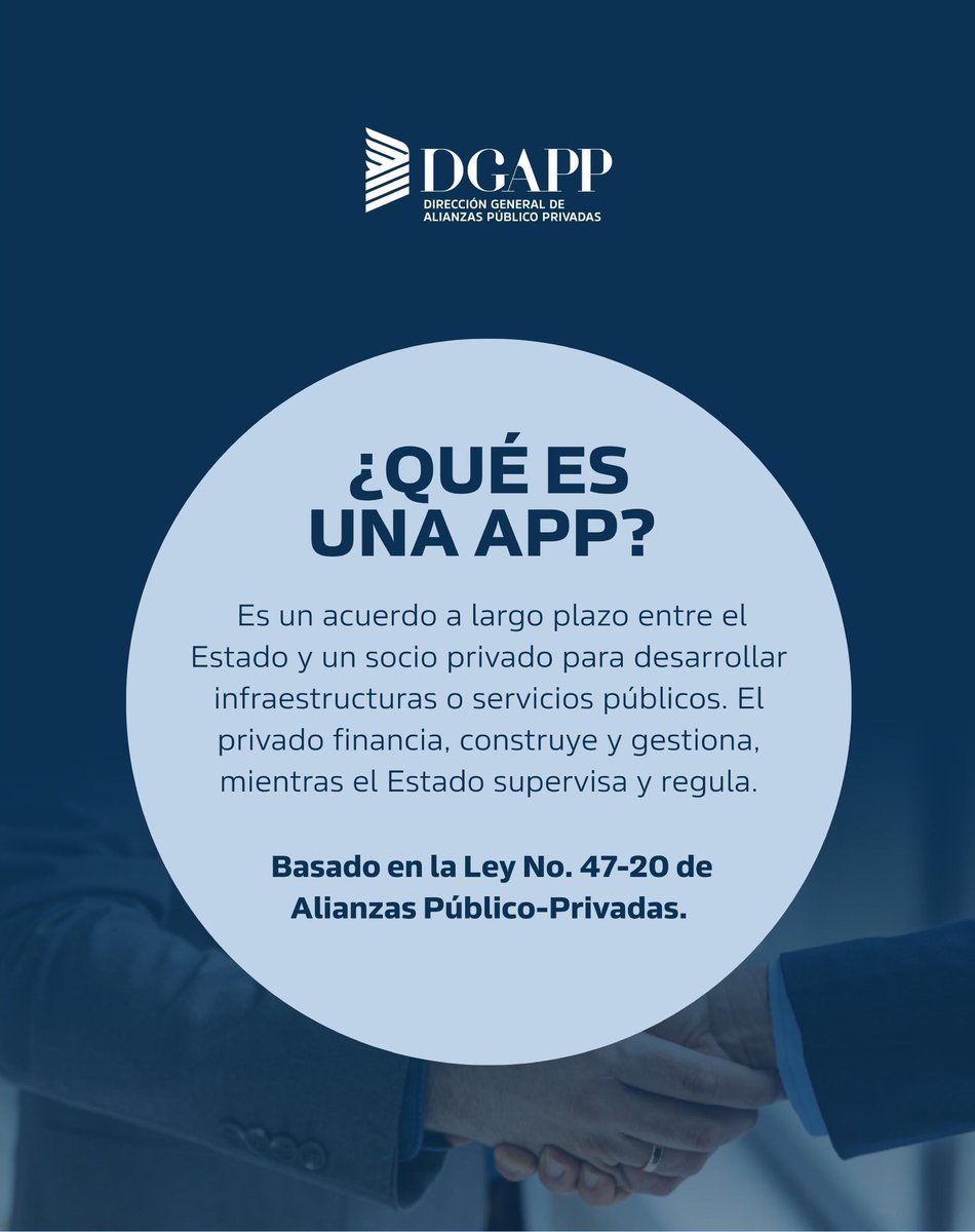 DGAPPRD's tweet image. Para entender cómo funcionan, hay palabras que debes conocer:
🔹 Concesión: el privado construye y gestiona por un tiempo.🔹 Riesgo: se comparte según quién puede gestionarlo mejor.🔹 Rentabilidad: el proyecto debe beneficiar tanto al país como al inversor.