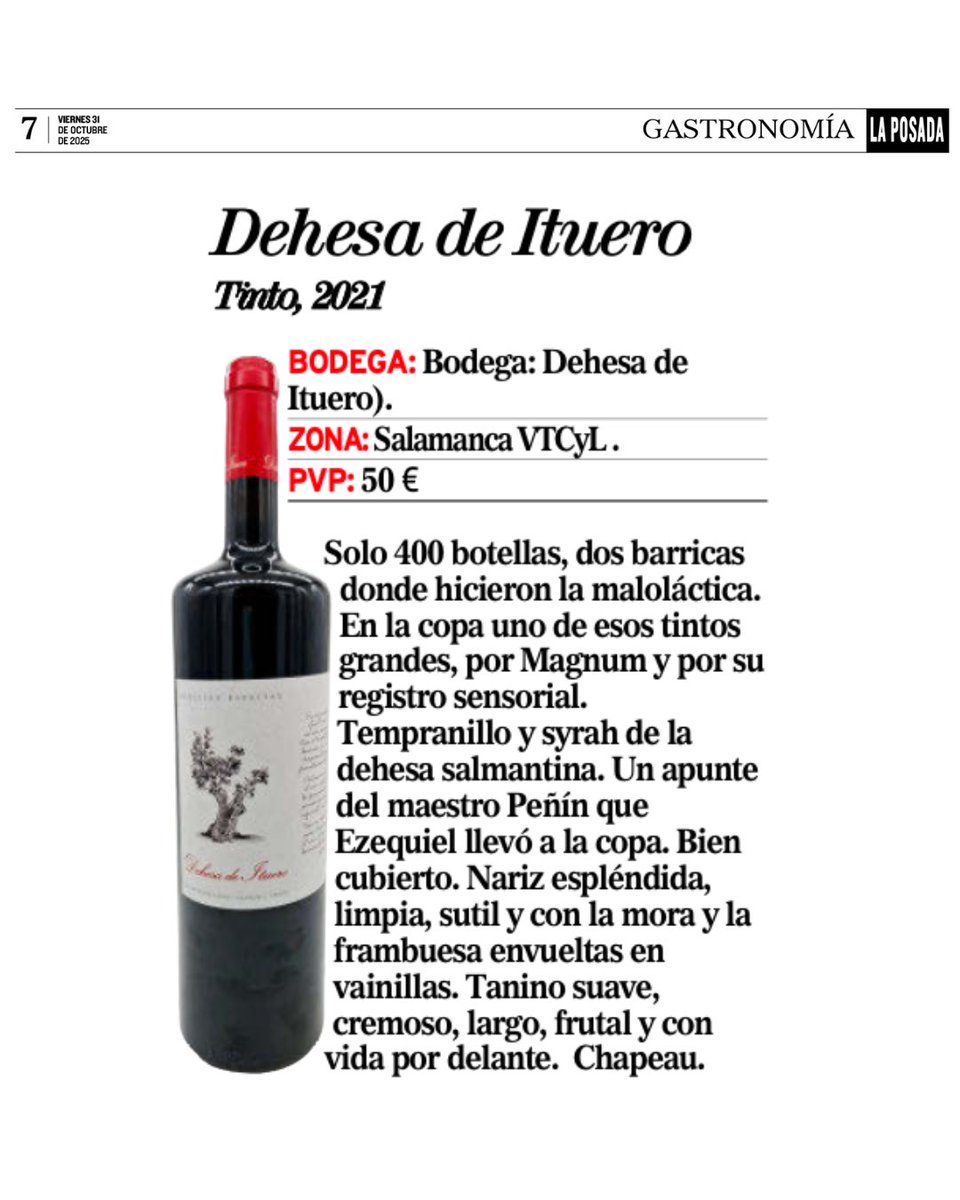 🍷 Una vez más, encantados de conocer la opinión del periodista Javier Pérez Andrés en su Cata en La Posada de El Mundo de Castilla y León.