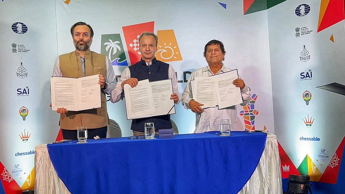 achyuta_samanta's tweet image. I am very happy to share that today, in Goa, KIIT Deemed to be University signed a historic MoU with the Fédération Internationale des Échecs (FIDE) and the All India Chess Federation (AICF) to host the International Conference on Social and Educational Chess in January 2026.