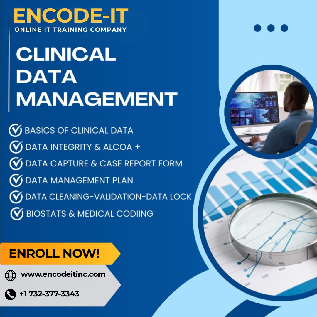 EncodeI2424's tweet image. 💊 Step into the world of Clinical Data Management — where technology meets healthcare innovation! 📊
Learn how to manage, analyze, and protect critical medical data with Encode-IT’s expert-led training.
🎓 Build in-demand skills.
🌐 Learn anytime, anywhere with Encode-IT.