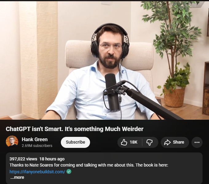 tombibbys's tweet image. This interview is huge.

Hank Green&apos;s audience (liberal, smart) has been somewhat skeptical of the idea that AGI could be here soon. But with this video, the comments are overwhelmingly positive.

I think the skepticism has mostly been based on vibes. It&apos;s enticing to lump AI…