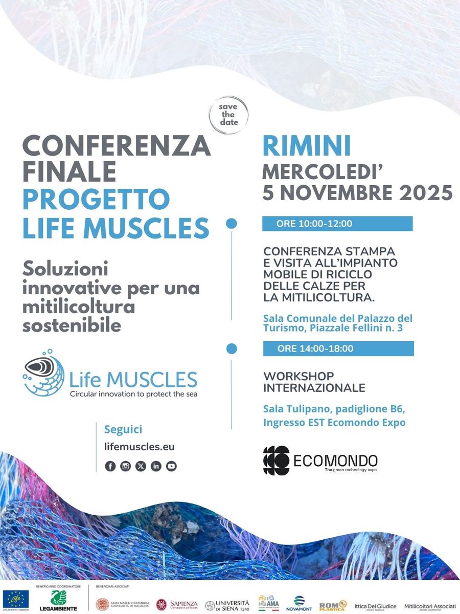 LegambienteLab's tweet image. Final Conference #LIFEMUSCLES 📍 Rimini 🗓️ Mercoledì 5 novembre 2025 
🔹PROGRAMMI👉🏼lifemuscles.eu/2025/10/10/sol…