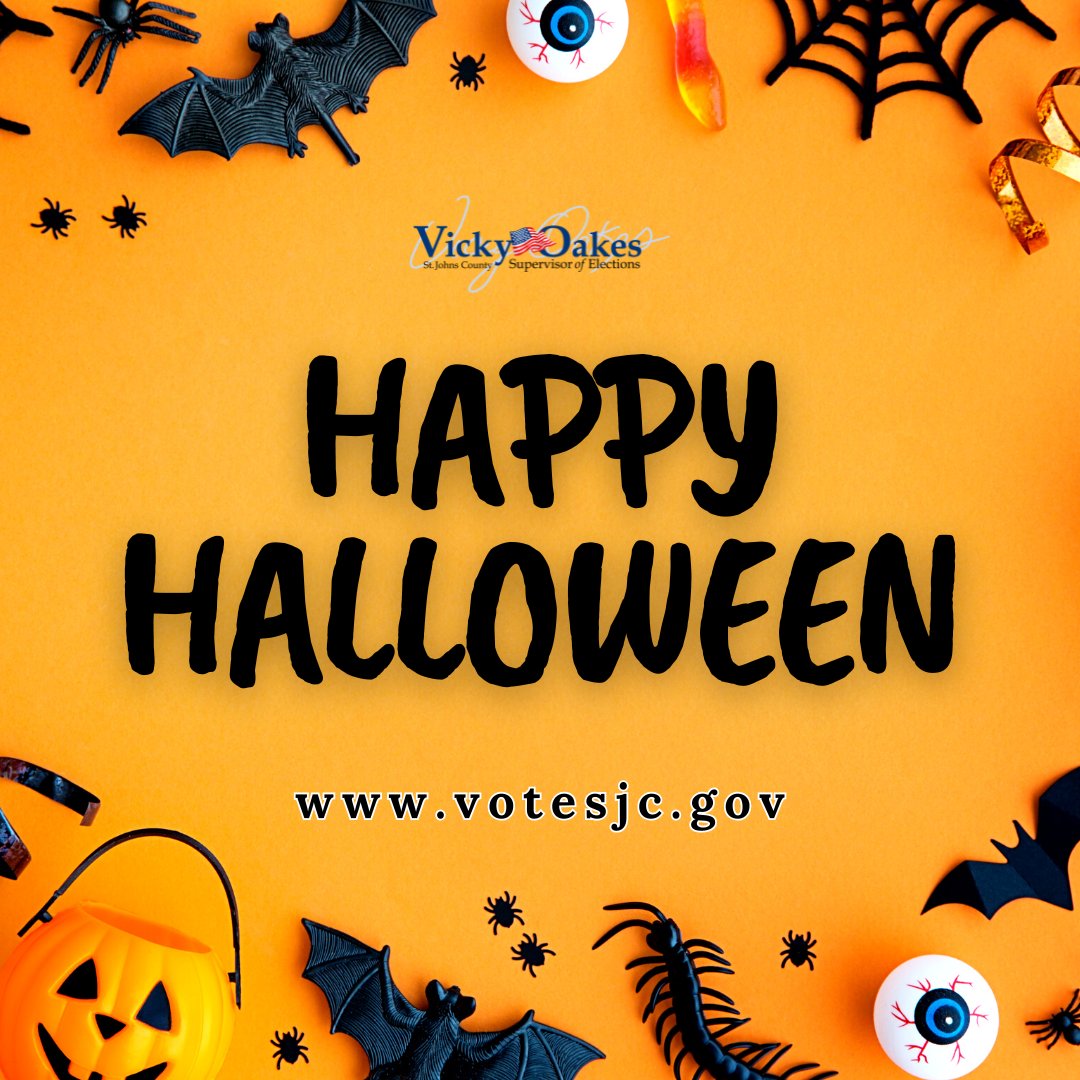 Trick or Treat! 🎃
 
Nothing is spookier than not being registered to vote!
📍Register today: registertovoteflorida.gov
 
Happy Halloween, St. Johns County! 👻
 
#VoteSJC