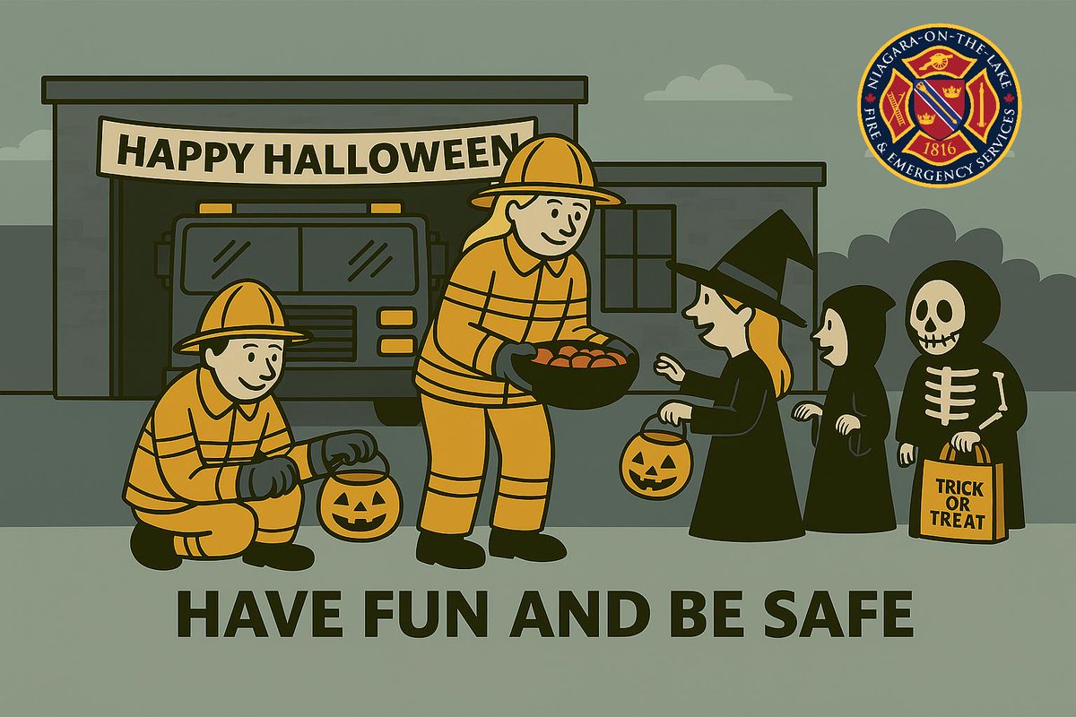 NOTLfiredept's tweet image. 🎃 Happy Halloween from NOTL Fire &amp;amp; Emergency Services!
Have fun and be safe:
✅ Test smoke alarms
✅ Flame-resistant costumes
✅ CSA-approved outdoor lights
#HappyHalloween #NOTLFire #FireSafeHalloween #SafetyTips