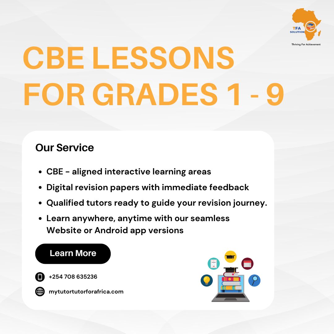 TFA_Solution's tweet image. 📚 Learn anywhere, anytime with MyTutor!

✅ CBE-aligned lessons (Grades 1–9)

✅ Interactive learning areas

✅ Digital revision papers w/ instant feedback

✅ Qualified tutors ready to help

Start today 👉 mytutor.tutorforafrica.com | 📞 +254 708 635236
#EdTech #MyTutor #CBE