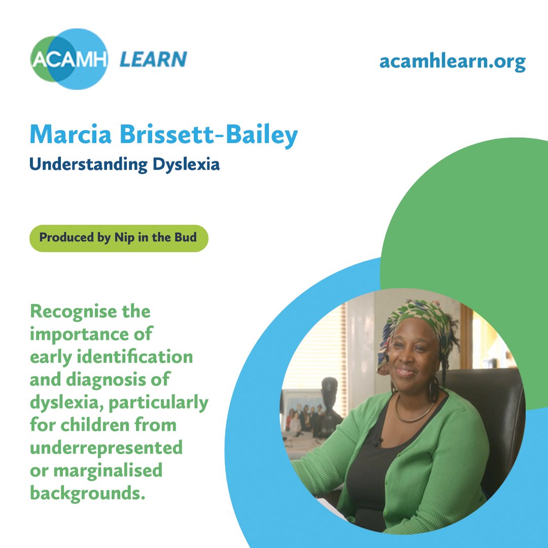 acamh's tweet image. Recognise the importance of early identification and diagnosis of #dyslexia, particularly for children from underrepresented or marginalised backgrounds, with this interesting @ACAMHLearn interview with @BrissettBailey, produced by @NipintheBudFilm. bit.ly/4o5ZiQf