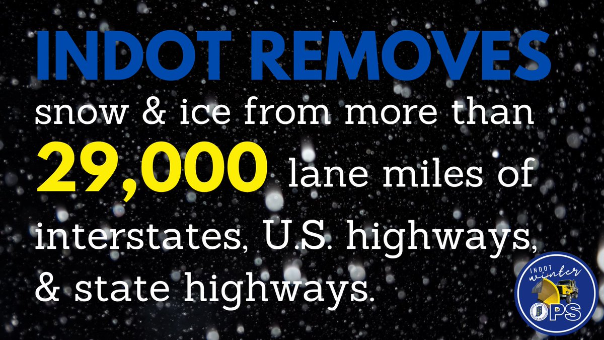 It's #WinterWeatherPreparednessWeek here in Indiana, so we're doing our part to help you get ready for what's to come!

DID YOU KNOW: INDOT has more than 29,000 lane miles across the state to maintain during winter weather events. #INDOTWinterOps