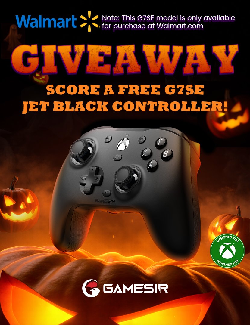 mygamesir's tweet image. 🎁GIVEAWAY 2* G7 SE Jet Black Controller! Follow&Like&Repost to join.
🎃This Halloween, we're once again hunting stick drift ghosts with the GameSir controller! 🦇But this time, we brought the new Walmart exclusive edition - the G7 SE Jet Black!
🎮Giveaway Drops:
2x GameSir G7…