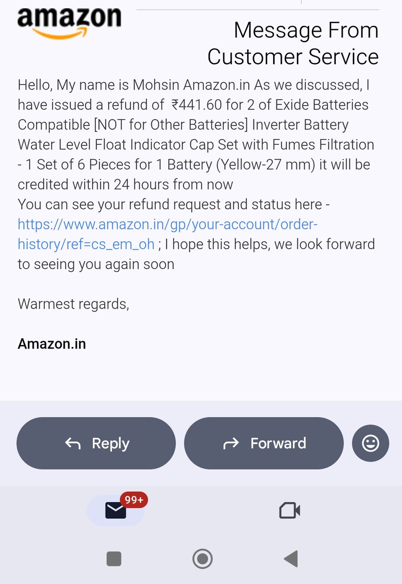 Nilima475's tweet photo. @AmazonHelp Exact resolution was https://t.co/rwtiGKDqhd issued a Refund of Rs. 441.60 only after the discussion. https://t.co/jl9zIz4Oya