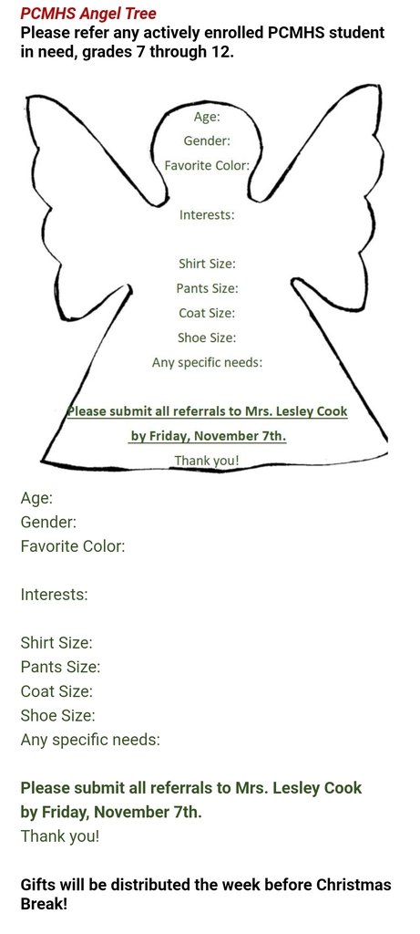 PCMHSWV's tweet image. Angel tree requests need to be submitted by next Friday, November 7th.