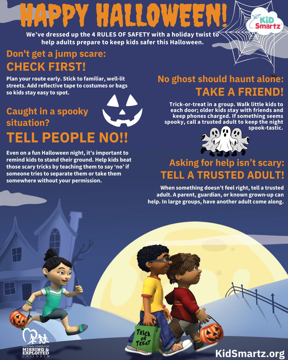 A few simple safety steps can make the evening truly fang-tastic. Follow these ghoul-ly good safety tips from NCMEC so everyone can enjoy the fun without a fright this Halloween night

Get more parent tips about preventing abduction at loom.ly/uze41gM