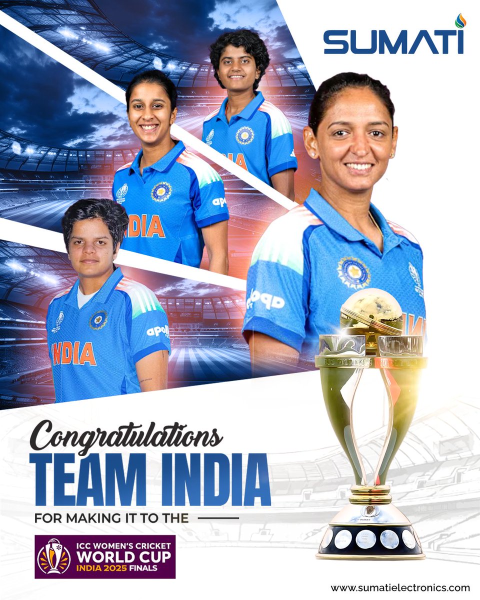 SumatiElec's tweet image. 🏏🇮🇳 A Moment of Pride for Every Indian!
Congratulations Team India for reaching the ICC Women’s Cricket World Cup 2025 Finals! 🎉🔥
Your determination and spirit inspire millions across the nation. Let’s cheer for our champions as they aim for glory! 💪🏆