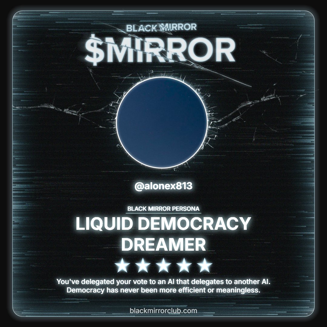 alonex813's tweet photo. Scanned and processed. The algorithm judged me.
Discover your Black Mirror Persona by @blackmirror_xp and claim yours now.
https://t.co/vgnkkHi7bP https://t.co/X74AkpqMJe