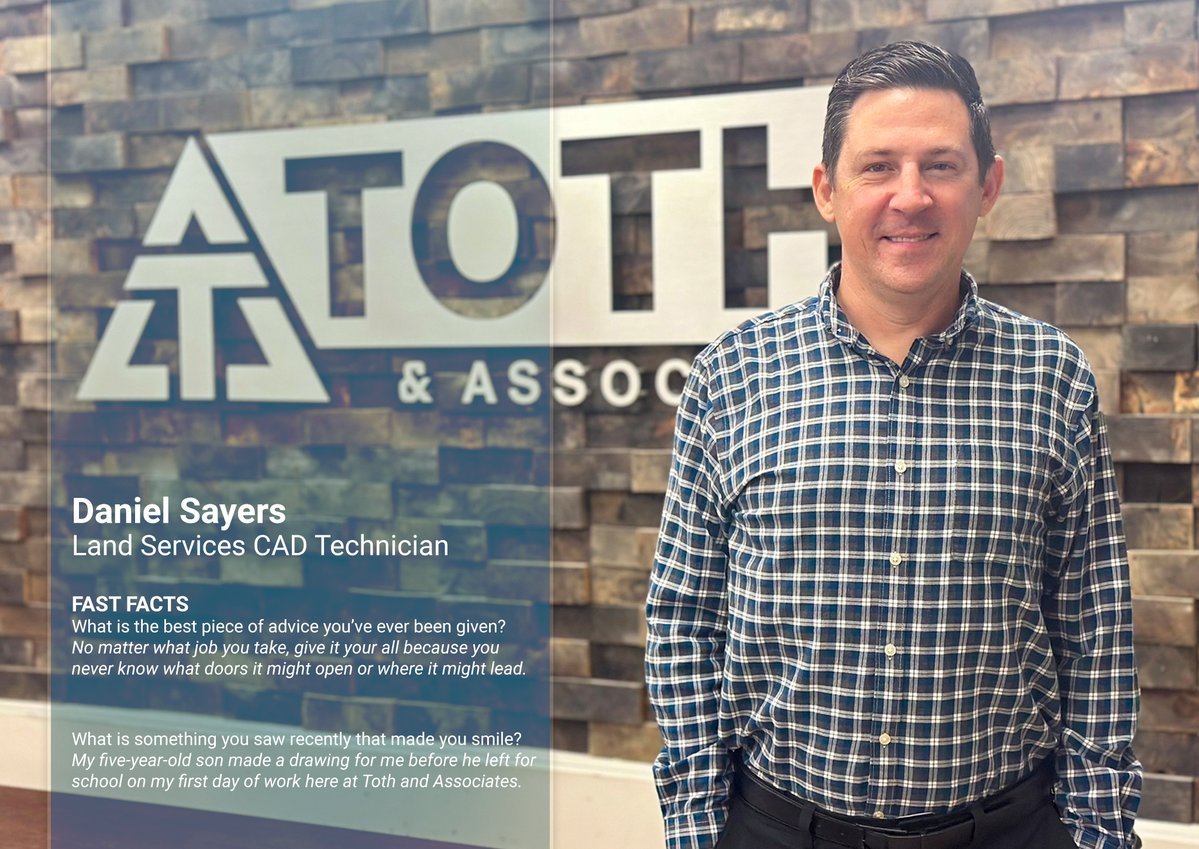 Toth & Associates (@tothassoc) on Twitter photo TOTH welcomes Daniel Sayers to the team as a CAD Technician in our Land Services Department.
#CADtech #Engineering #Hiring #StrongerCommunities TOTH welcomes Daniel Sayers to the team as a CAD Technician in our Land Services Department.
#CADtech #Engineering #Hiring #StrongerCommunities