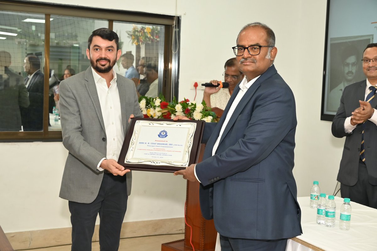 cgstmumbaizone's tweet photo. Honouring Shri K. R. Uday Bhaskar​
a man of words with milestone services. A celebration of achievements and memories with special guests, colleagues &amp; friends on 31 October 2025. https://t.co/XQRDi9PfYH