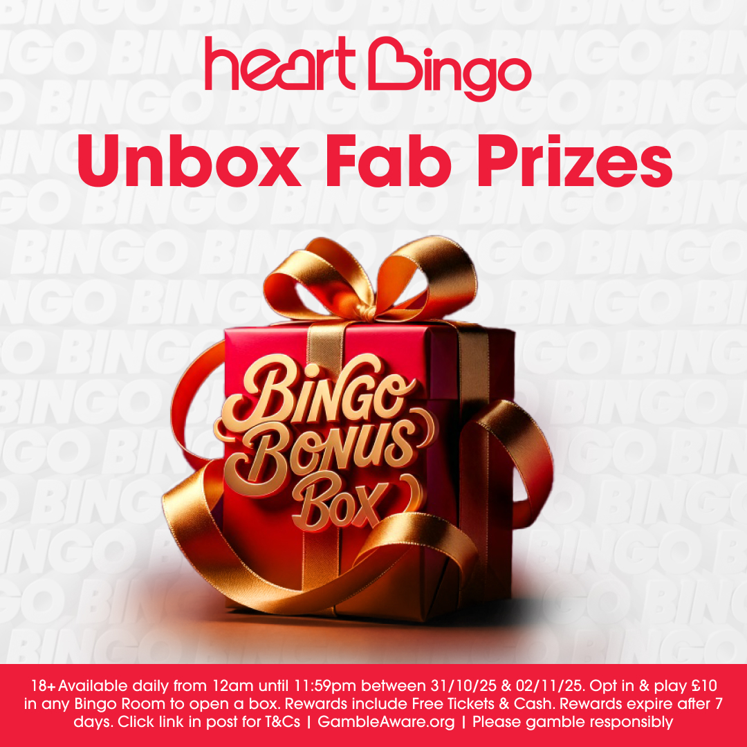 Drumroll, please…. It’s time for the Bingo Bonus Box! 

You’ve got until Sunday night to join the fun, and you can do this once a day!

Find out more here: heartbingo.co.uk/en-gb/offer/AW…