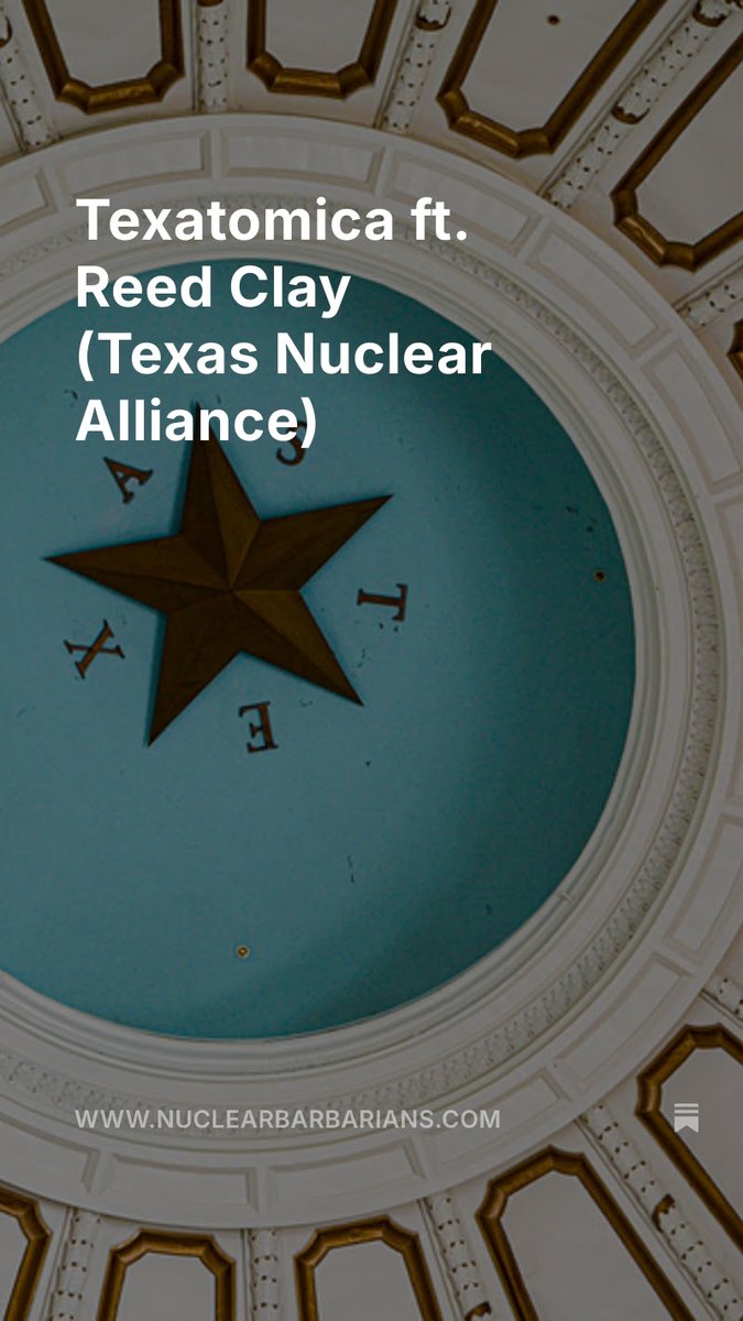 Does your state want to accelerate nuclear deployment? Then you'd better listen to my latest ep w/ Reed Clay, the President of <a href="/NuclearTexas/">Texas Nuclear Alliance</a>. TNA has helped turn the Texas into a nuclear innovation hub.

Give it a listen to learn how he did it!

🔗👇