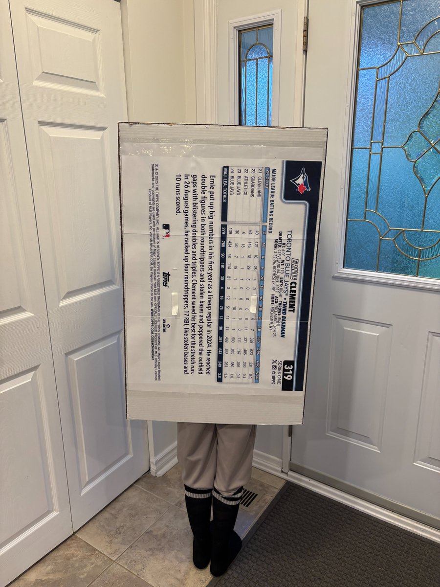 My 9yr old is an absolute <a href="/BlueJays/">Toronto Blue Jays</a> fanatic. For #Halloween2025  he is Ernie Clement's baseball card.  <a href="/Sportsnet/">Sportsnet</a> <a href="/SNETCampbell/">Jamie Campbell</a>  <a href="/DannySpxp/">Dan Shulman</a>   <a href="/RogersMediaPR/">Rogers Sports & Media PR</a>  <a href="/thehazelmae/">Hazel Mae</a> <a href="/SNJeffBlair/">Jeff Blair</a> <a href="/BlakeMurphyODC/">Blake Murphy</a> <a href="/MLB/">MLB</a> <a href="/MLBONFOX/">FOX Sports: MLB</a>
