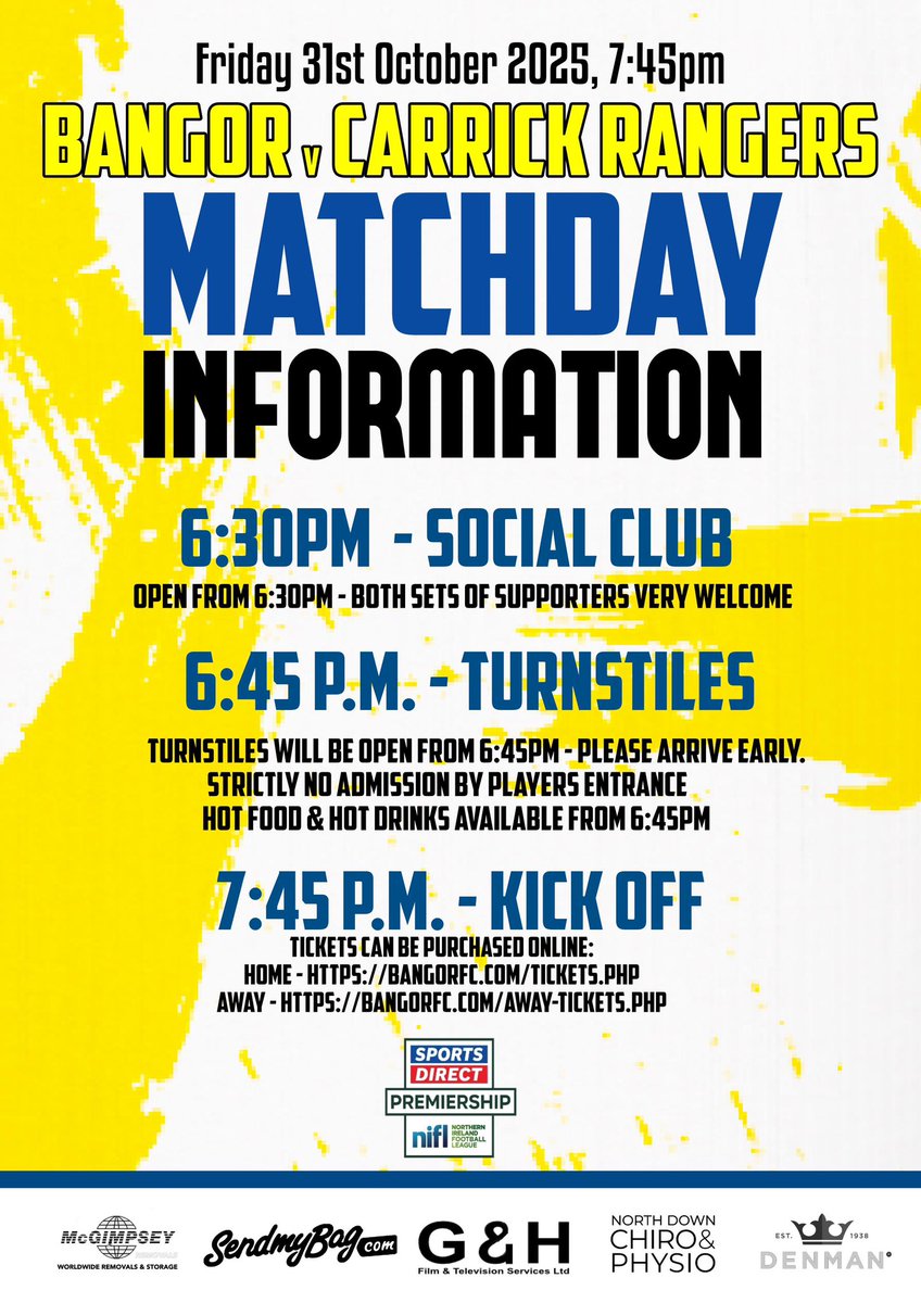 🏟️ Your match day guide for tonight’s #SportsDirectPrem fixture against Carrick Rangers. 

🆕 As part of Premiership requirements, please note that the area around the players entrance to the pitch on the home side of Clandeboye Park now has gates installed. 

This area must