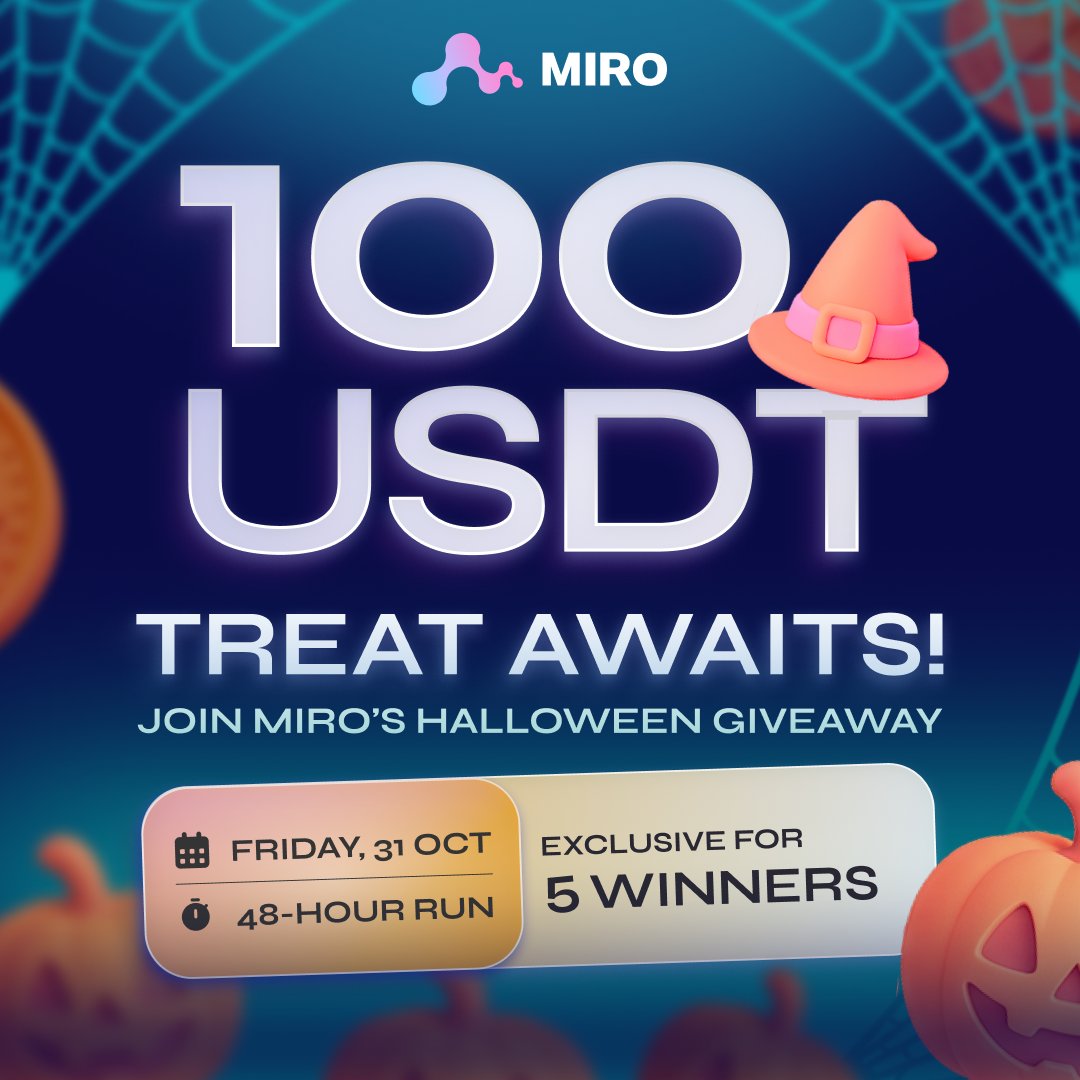 🎃 MIRO Halloween Giveaway! 👻

We’re celebrating spooky season with a special treat — 5 lucky winners will share 100 USDT! 💰

How to join:
1️⃣ Follow us <a href="/MIRO_Pay/">MIRO</a>
2️⃣ Join our Telegram community t.me/MIROGlobal
3️⃣ Retweet this post &amp; tag 3 friends
4️⃣ Comment your BSC