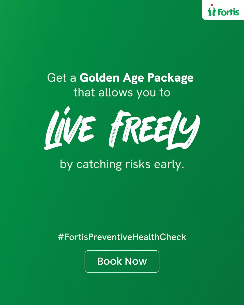 The way you age depends on what you do today. Don’t leave your golden years to chance— detect early, live freely. 
Book your Fortis Preventive Health Check - ​bit.ly/4oDytTL
#FortisHealthcare #LiveFreely #PreventiveCare #HealthScreening