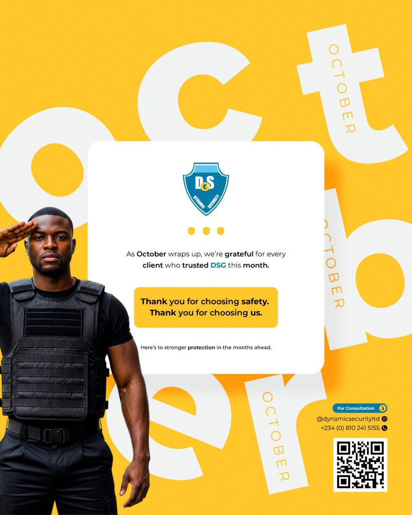 Dynamicgroups01's tweet image. As we close another month and welcome the weekend, we extend our gratitude to all our clients for trusting DSG with your security needs.
Let’s continue safeguarding your success 
contact us today to book reliable security for the new month. 
#DSGSecurity  #Securityguards