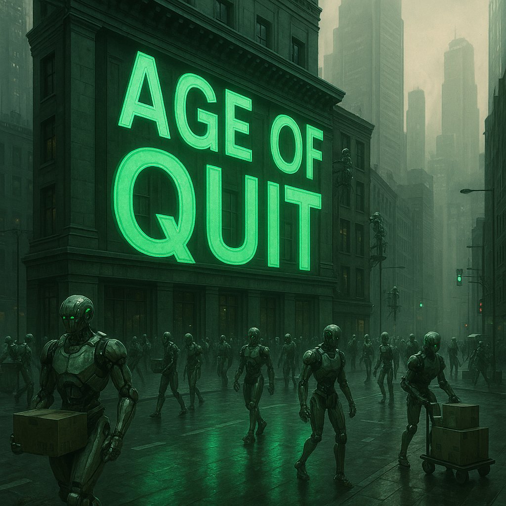 thelastjobsol's tweet image. Experts expect widespread automation of labor by 2030–2035, with humanoid machines already moving into manufacturing and logistics. 
Welcome to the Age of QUIT.
While others wait, we’re already preparing.