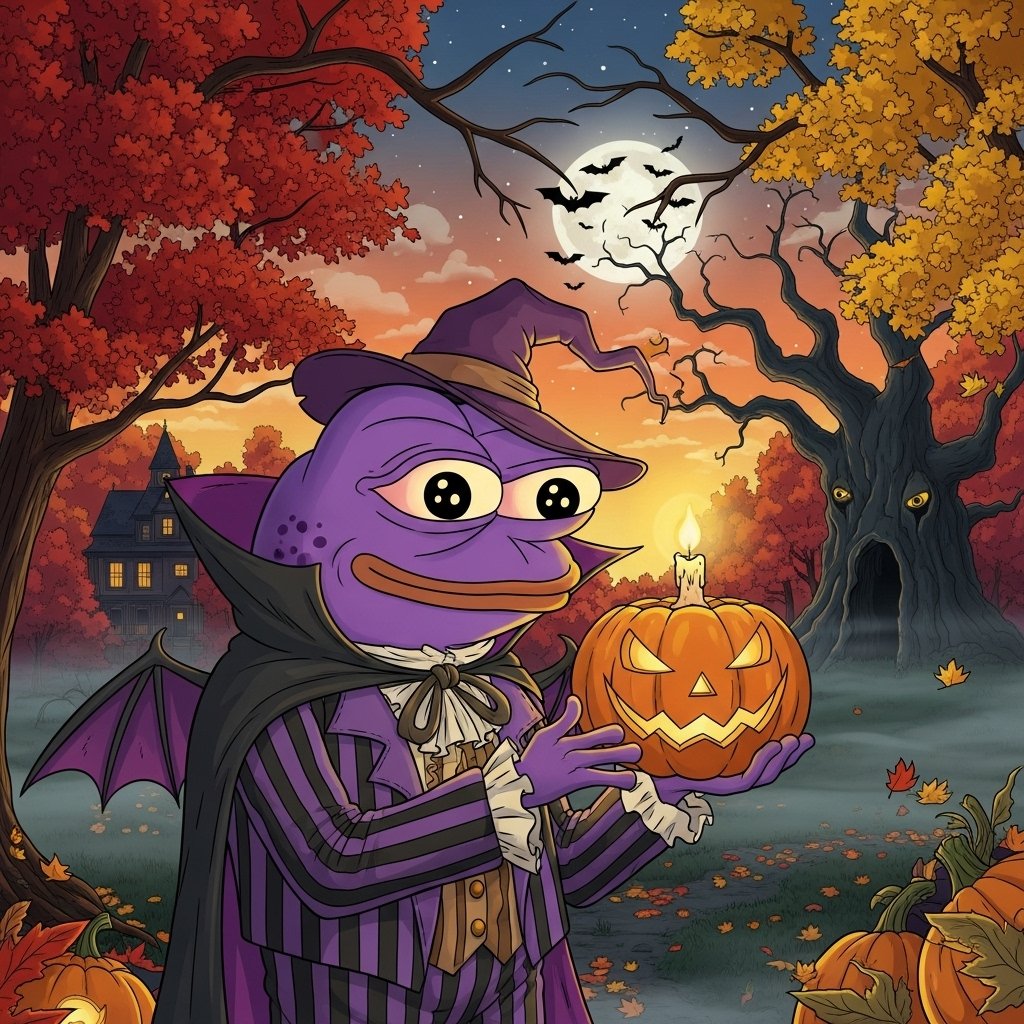 GrimSkunk88's tweet photo. Happy Halloween!  $PURPE @purplepepes0l https://t.co/A4UJuoFt87
