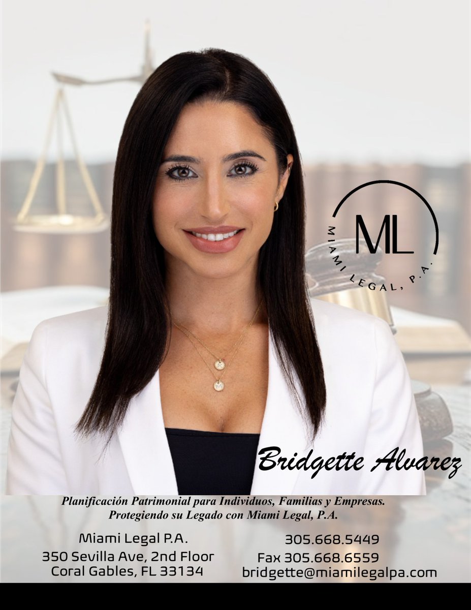 ⚖️ Bridgette Alvarez, al frente de Miami Legal P.A., ofrece asesoría en planificación patrimonial para individuos, familias y empresas.
Protegiendo legados desde Coral Gables, FL.
👉 bridgette@miamilegalpa.com | (305) 668-5449
#MiamiLegal #BridgetteAlvarez #EstatePlanning
