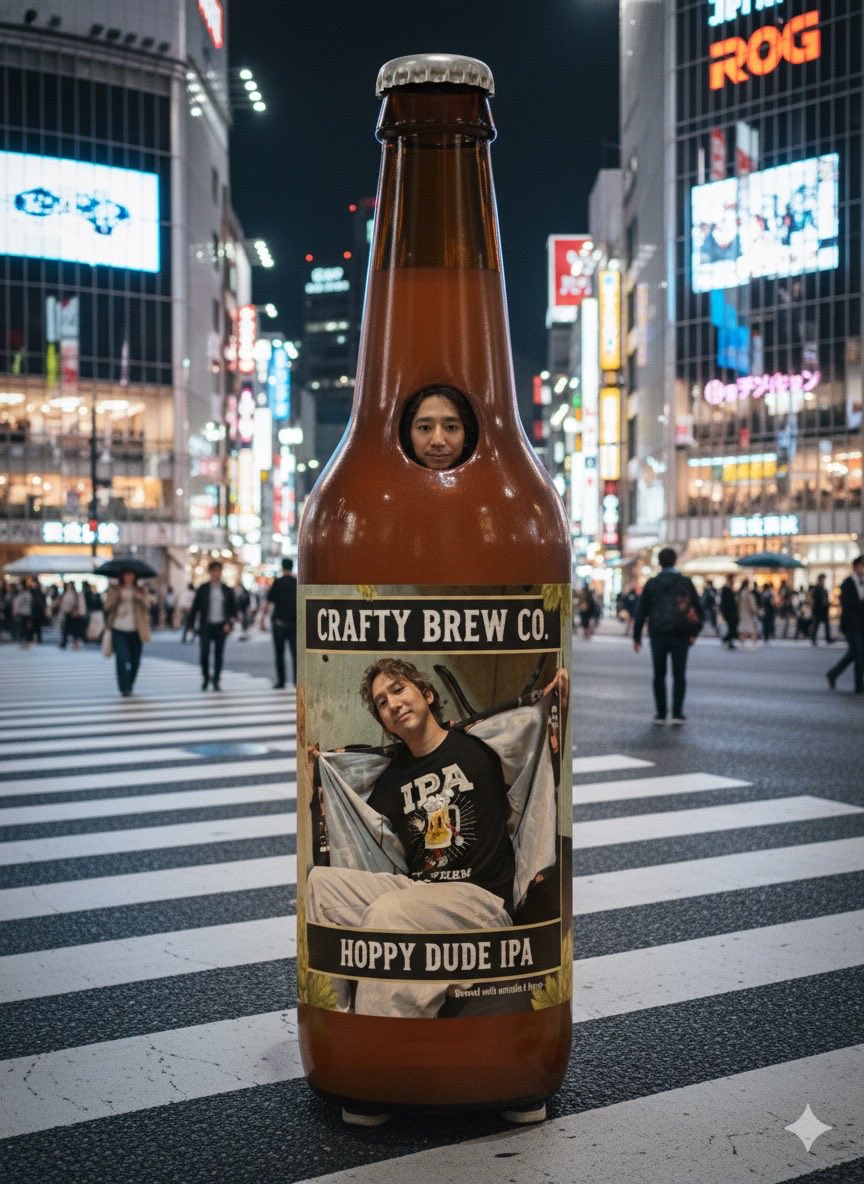 KaoruGans0's tweet image. 今年は
自分の写真ラベルが貼られたビール瓶のコスプレ
という画像をAIで生成しました
#ai #ハロウィン