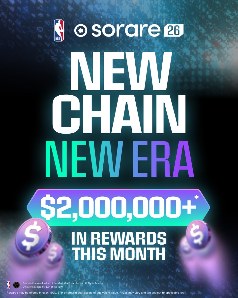 Sorare's tweet image. 🔥 Introducing Solana Month 🔥

We’re celebrating a pivotal moment in Sorare’s history with promos, new gameplay, and massive rewards: 

🎁 2M+ in prizes
🆕 Quick Play debut
🔥 5x NBA Hotstreaks
🏆 Championships for Football &amp;amp; NBA

And this is just the beginning 👀