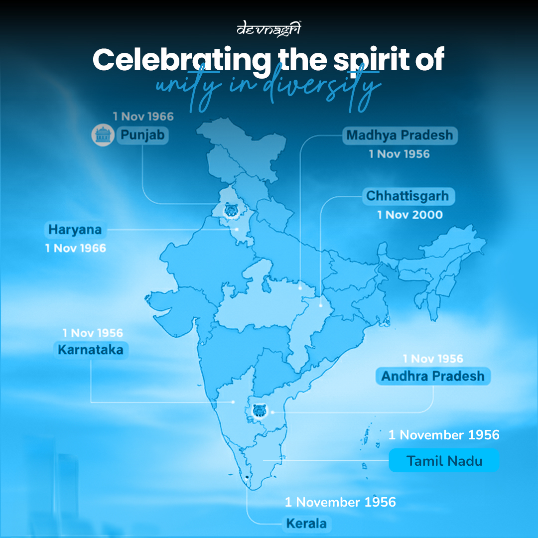 DevnagriAI's tweet image. Celebrating the Statehood Day of #AndhraPradesh, #Chhattisgarh, #Haryana, #Karnataka, #Kerala, #MadhyaPradesh, #Punjab, and #TamilNadu.

Each state stands as a pillar of India&apos;s diversity and progress.

#StatehoodDay #India #UnityInDiversity #RegionalGrowth #DevnagriAI
