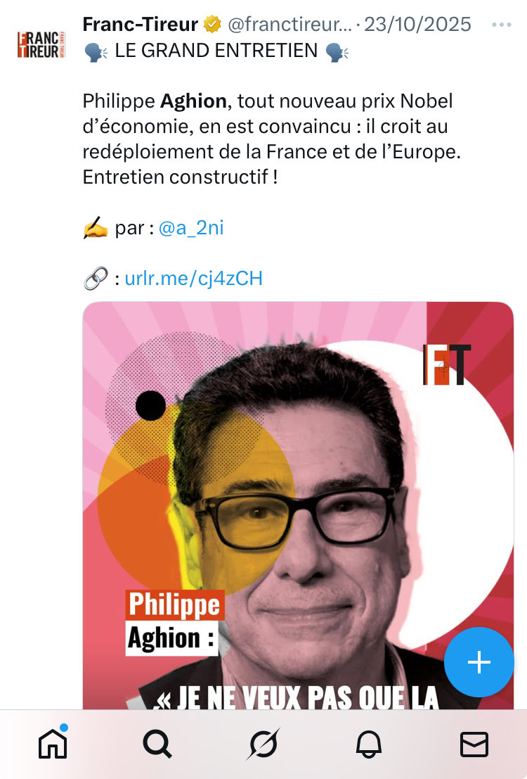 <a href="/Pierre_B_y/">Pierre B.</a> <a href="/LouisXIIFr/">Louis de Gauche Gaza🇨🇵🔻</a> <a href="/seb_sph/">ssph</a> Aghion qui est aussi économiste fait 10 fois + de politique que Zucman,

Et On l’a vu aussi partout depuis 15 jours ( mmais aussi tous ces pseudos spécialistes libéraux et autres « think-tank » qui pullulent sur les ondes)

T’étais où pour ne pas les voir et les dénoncer aussi ??