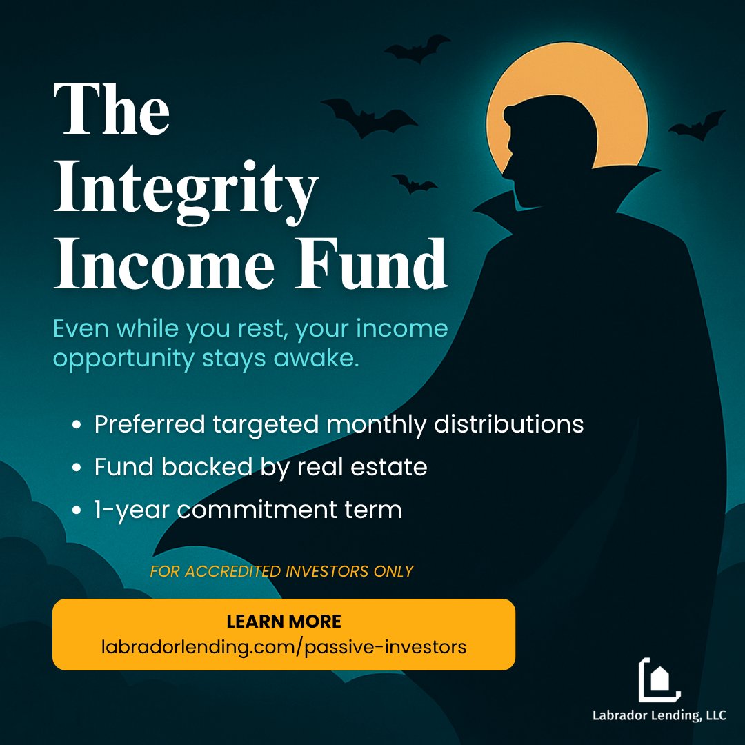 LabradorLending's tweet image. 🦇 Even while you rest, your income opportunities stay awake.
The Integrity Income Fund is designed for investors who want steady, reliable cash flow — no sleepless nights required.

👉 Learn more about this passive investment opportunity: labradorlending.com/passive-invest…

#PassiveIncome