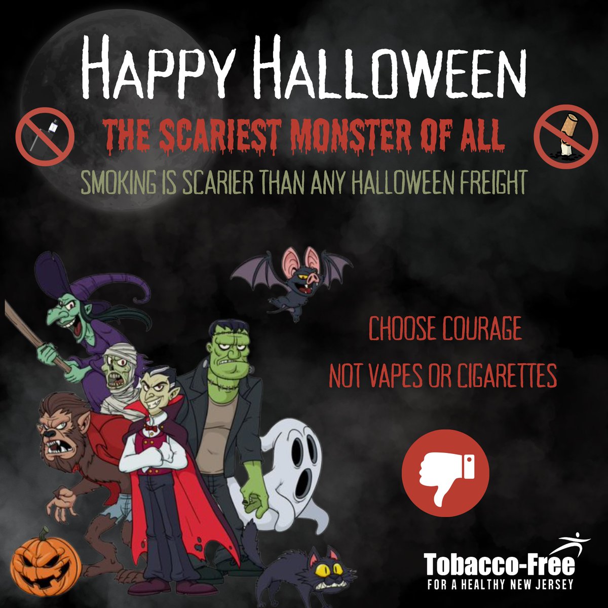 Smoking is still the leading cause of preventable death and scarier than any scary movie or freight this Halloween season 👻

Have courage, say no! #saynotovaping #vapefreenj #smokefreenj #smokefreehalloween

tobaccofreenj.com