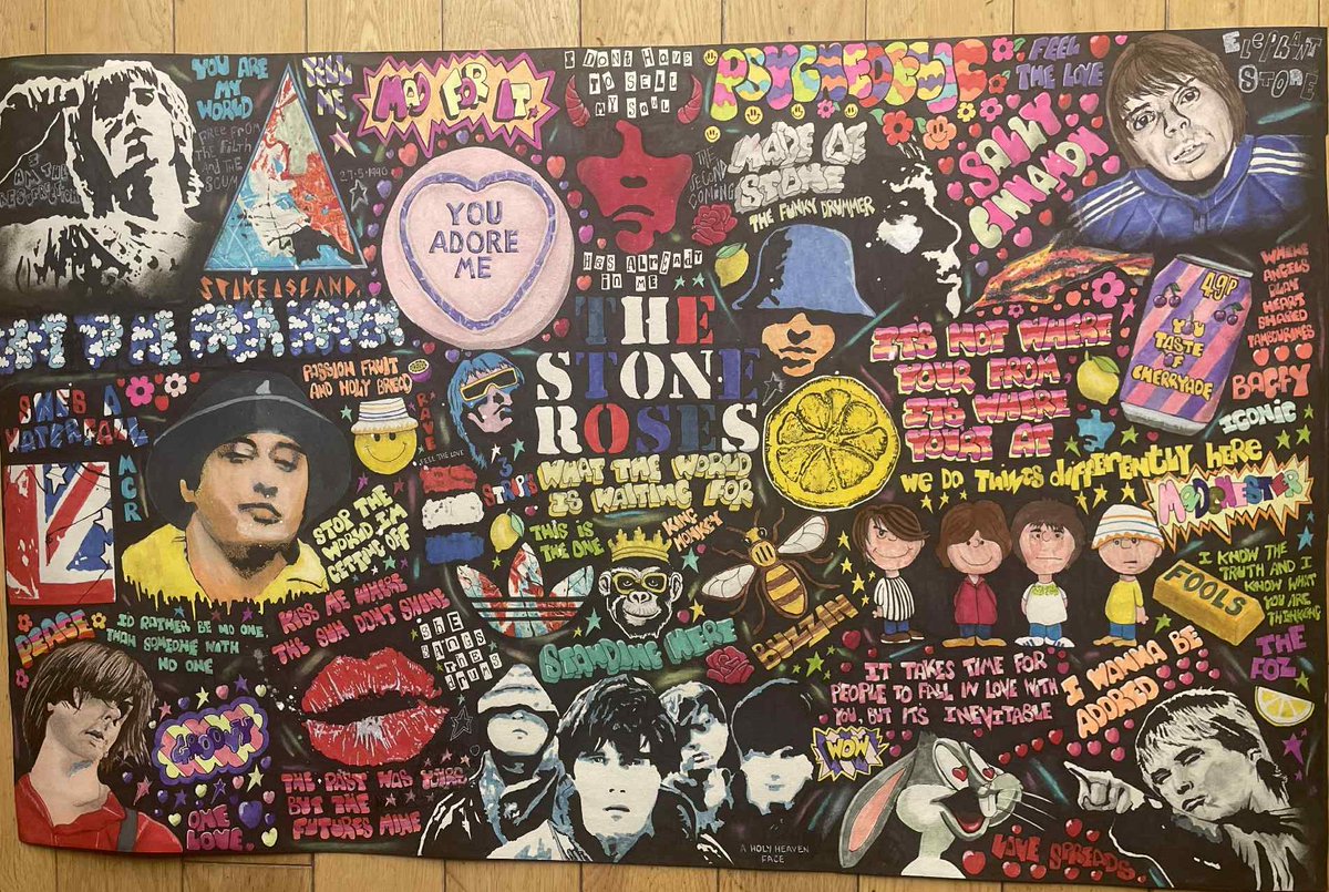 JanetHalmshaw's tweet photo. Stone Roses artwork now completed. #thestoneroses #ianbrown #art #wallart #music #manchester #warrington #80s #90s #britpop #manchestermusic #popart #anime #songlyrics #albumart #vinyl #bandart https://t.co/M21TGp9hoc