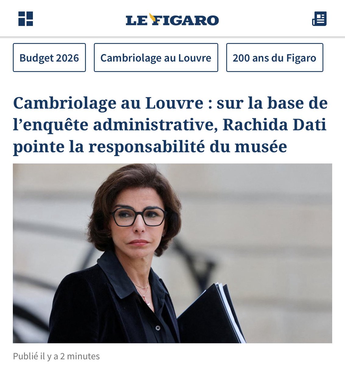 Dati la défausse : après avoir expliqué que la Ville de Paris est responsable du casse du Louvre, elle accuse la direction du musée !

Tout le monde est coupable SAUF la principale responsable.

Quel dommage qu’elle n’ait pas entendu les personnels qui alertaient depuis des mois.