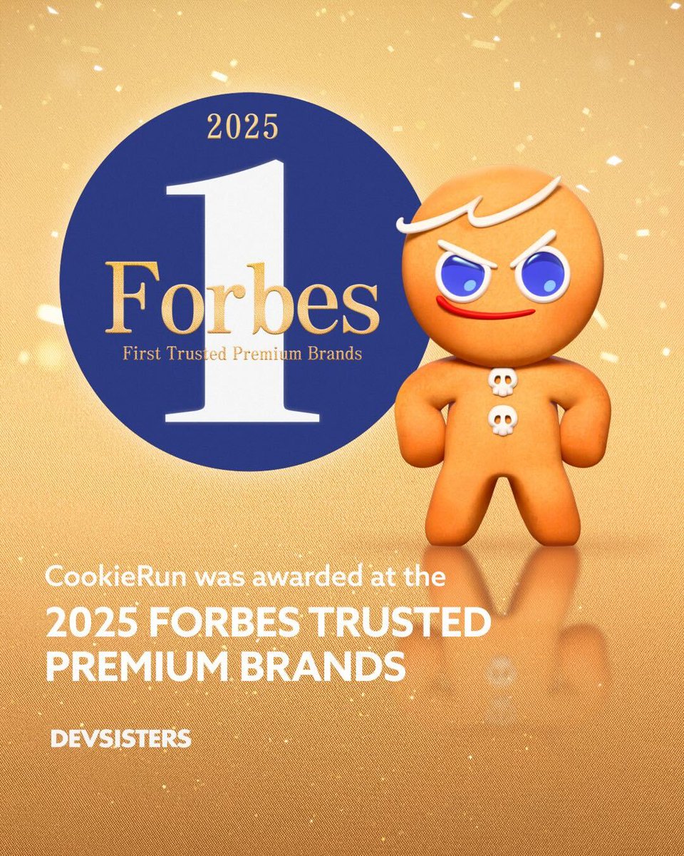 devsisters's tweet image. CookieRun Selected as a Leader in 2025 Forbes Korea: Trusted Premium Brands 🎉

CookieRun has been awarded top honors in the IP Franchise category in the 2025 Forbes Korea: Trusted Premium Brands list, a recognition given to leading brands across industries that have earned high…