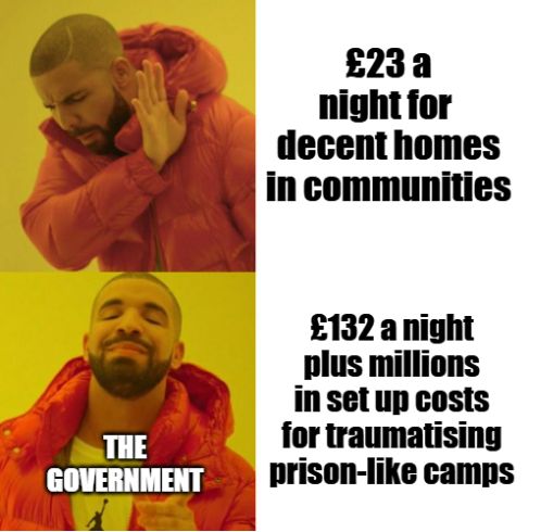 AsylumMatters's tweet photo. If you care about human suffering, military asylum camps are a terrible idea.

If you care about taxpayers' money, military asylum camps are a terrible idea. 

So why is the Government about to open more military asylum camps? 

#CommunitiesNotCamps https://t.co/AlFgmdPSbP