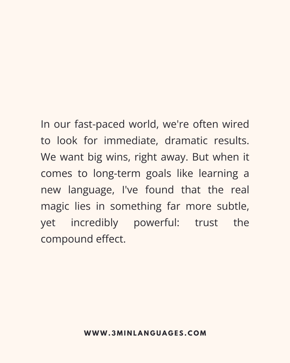 3MLanguages's tweet image. Tiny efforts compound.
 Daily minutes → massive results.
 👉 Build compound wins: 3minlanguages.com

#3MinuteLanguages #StudyIn3 #LanguageLearning #MicroLearning #Consistency #LearnFrench #LearnSpanish #LearnGerman #LearnItalian #LearnPortuguese