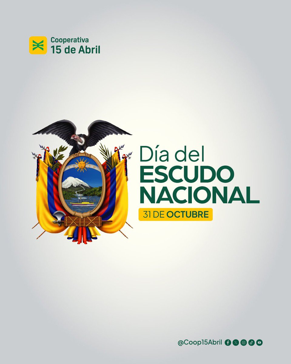 🇪🇨 Hoy honramos uno de nuestros mayores símbolos patrios.
El Escudo Nacional representa la historia, la fuerza y el orgullo de ser ecuatorianos.

#DíaDelEscudo #Ecuador #OrgulloNacional #Coop15deAbril