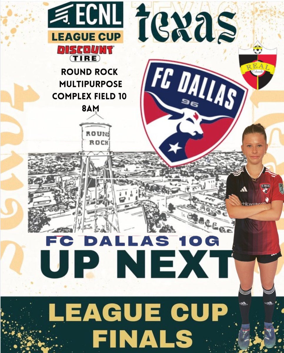 Traveling to Austin this weekend for ECNL TEXAS League Cup Finals in Round Rock.  Come watch! Go FC Dallas!
<a href="/FCDGirlsECNL/">FC Dallas Girls ECNL</a> <a href="/FCDGirlsECNL/">FC Dallas Girls ECNL</a> <a href="/ImYouthSoccer/">ECNL/GA/Recruiting/College Soccer</a> <a href="/ImCollegeSoccer/">College Soccer Truth ™</a> <a href="/TheSoccerWire/">SoccerWire</a> <a href="/TopDrawerSoccer/">TopDrawerSoccer</a> <a href="/PrepSoccerTX/">Prep Soccer Texas</a> <a href="/PrepSoccer/">Prep Soccer ⚽️</a>
