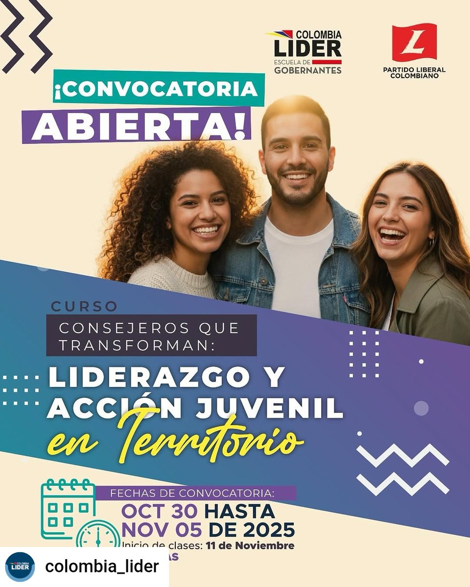 piensaliberal's tweet photo. 📢 Convocatoria abierta 📢

Los invitamos a ser parte del curso Consejeros que transforman: Liderazgo y acción juvenil en el territorio.

Fechas de convocatoria: Oct 30 - Nov 05
Inicio de clases 11 de noviembre 

Link para inscripción: https://t.co/8MWbAf0XKa https://t.co/Mg7QJfhq3c
