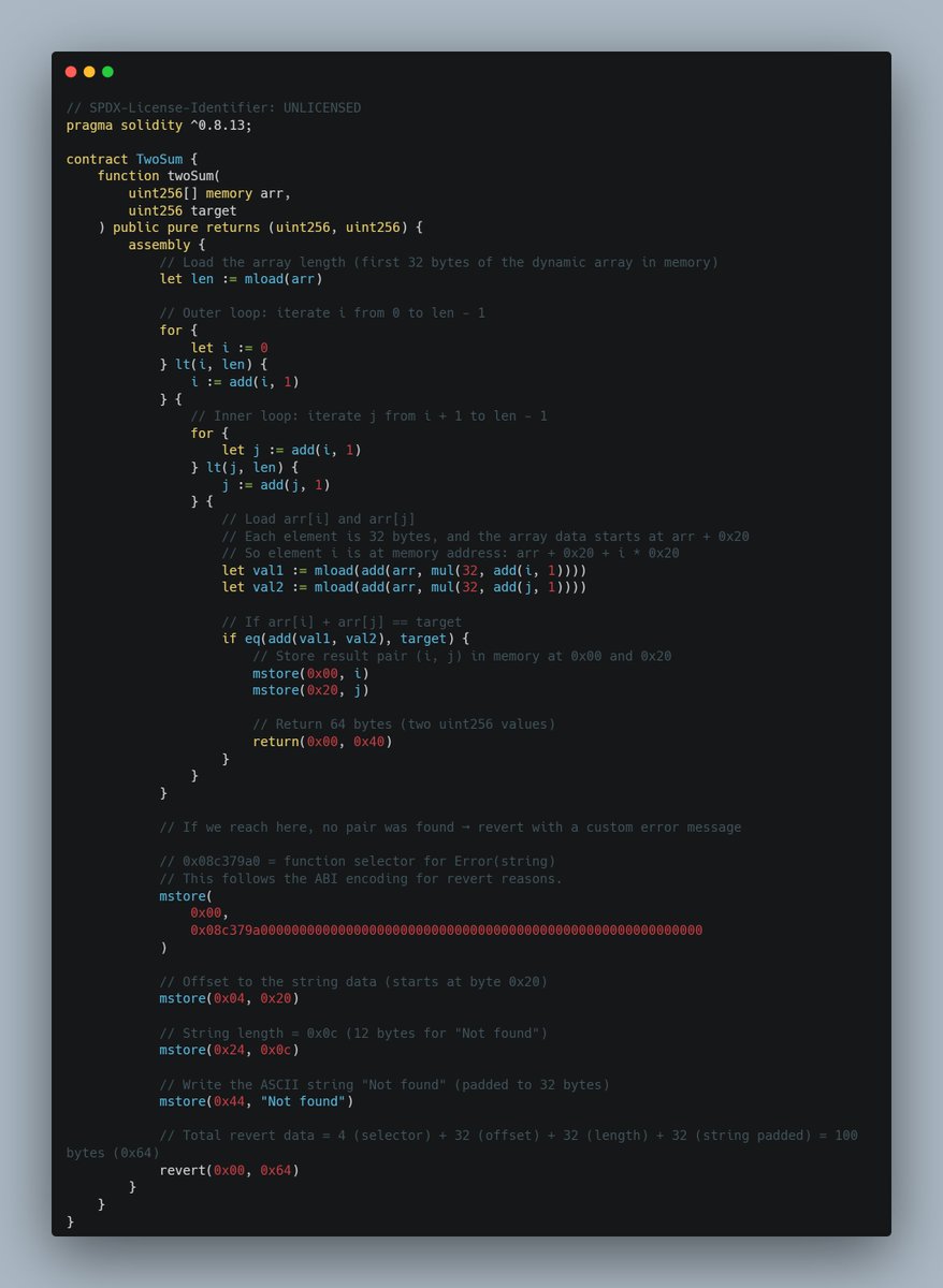 eth_fullstack's tweet image. solving @LeetCode challenges with #Yul hits differently - way more fun than plain Solidity

solution &amp;amp; tests:
gist.github.com/typicalHuman/4…