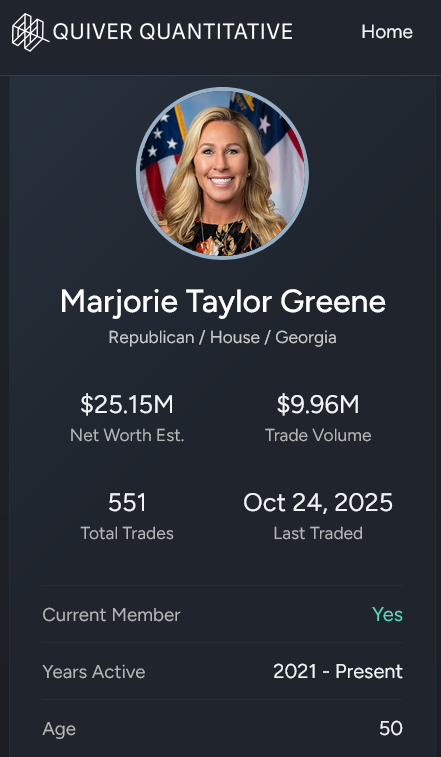 <a href="/catturd2/">Catturd ™</a> When someone changes views or principles quickly, it's almost always romance or money.

In Marjorie Taylor Greene's case, it appears to be $$$.

MTG's net worth before elected to Congress, $700,000, now... $25 MILLION...  💵🤑