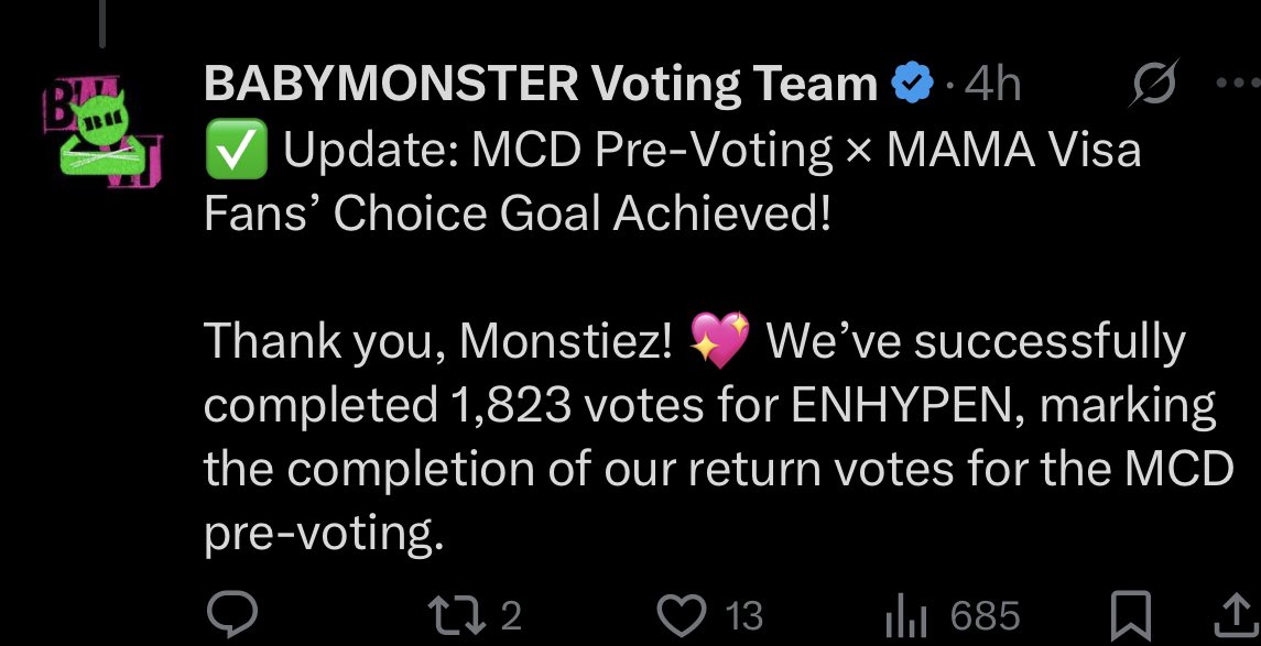 pinksbabymon's tweet image. except for babymonster fans we work our best to return all the votes that other fandoms have helped us with and will continue to do so like how engenes helped us a lot the last week with MCD