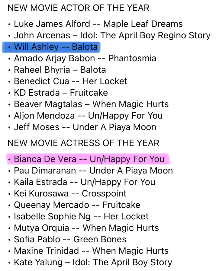 Congratulations to WillCa for being nominated on the 41st PMPC Star Awards for Movies! 🥹

🏆 New Movie Actor of the Year
— Will Ashley for Balota

🏆 New Movie Actress of the Year
— Bianca De Vera for Un/Happy For You

We are so proud of you, <a href="/biancadeveraa/">Bianca De Vera</a> <a href="/willashley05/">Will Ashley</a>! 🙌🏼💘