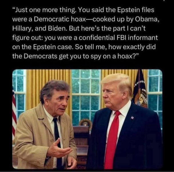 EvangelineDryd's tweet image. 2025: Trump repeatedly called it a hoax. Blamed Obama, Hillary, &amp;amp; Biden. Called Epstein "boring." Said Epstein was "totally irrelevant." Attacked MAGA "weaklings" for not letting it go. Johnson said Trump was an Epstein FBI informant. Can't make this 💩up x.com/i/grok/share/x…
