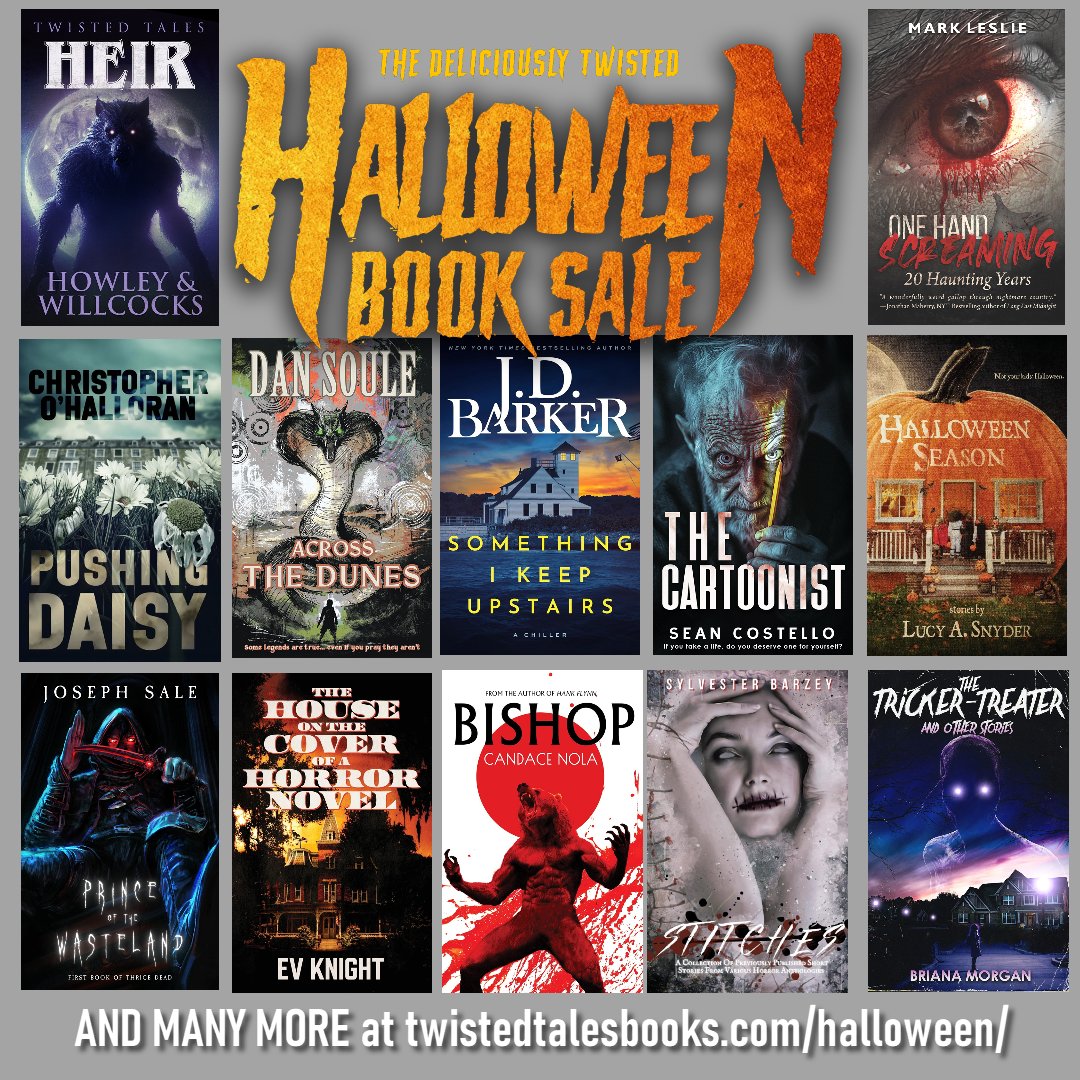 Happy Halloween! Today's the last day to grab some excellent discounted horror reads from some amazing authors. Get your creepy/spooky fix before you're haunted by the repeated playing of Mariah Carey "All I Want For Christmas" that starts every Nov 1st.

twistedtalesbooks.com/halloween/