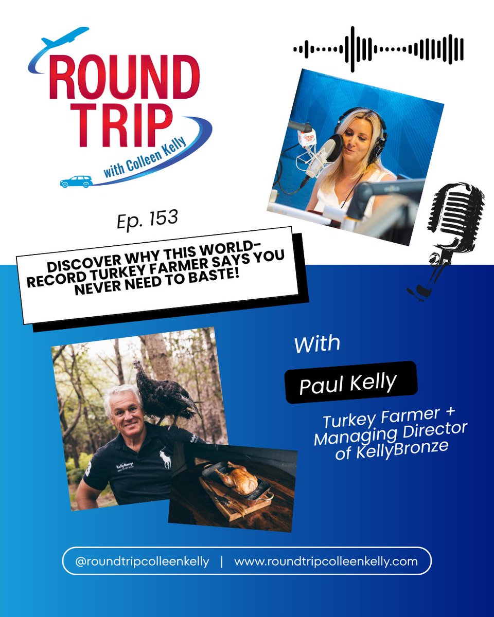 Turkey tips from two-time Guinness World Record holder Paul Kelly 🦃

Listen as a podcast or watch the full conversation on our YouTube channel. <a href="/KellyBronze/">Paul Kelly</a> 

🔗Link in bio. 

#travelpodcast #roundtripcolleenkelly #thanksgivingtravel #kellybronze #turkeyday #thanksgivingturkey